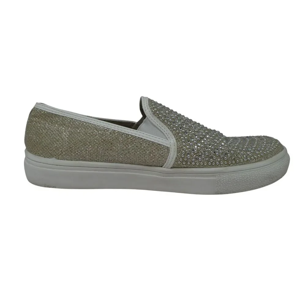 Hot Tomato Reactor Silver Rhinestone Bling Slip On Sneakers Loafers